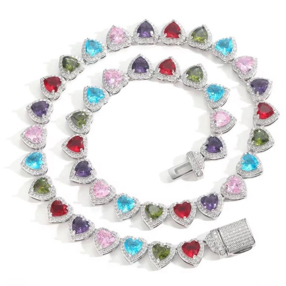Multicolor Heart-Shaped Gemstone Necklace 16inch